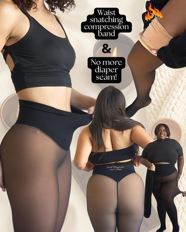 NEW COMPRESSION BAND & ONE SEAM OPTION! the ORIGINAL MAGIC FLEECE LINED LEGGINGS - XXS to 3XL - 4 SHADES - CLOSED FOOT - Fleece Tights Available in plus Size and Light to Brown Fur Womenswear Basic